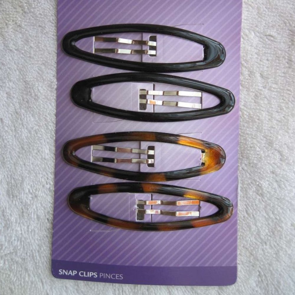 4 Goody 3" Large Elaina Black Brown Epoxy Metal Contour Oval Snap Hair Clips